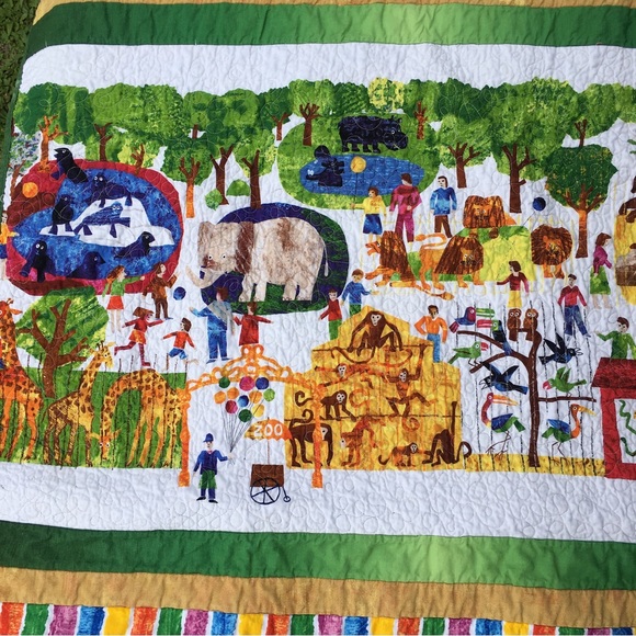 COPY - Handmade Quilt Child Cotton 59” x 41” Numbers Colors Monkey Elephant Gir… - Picture 7 of 11